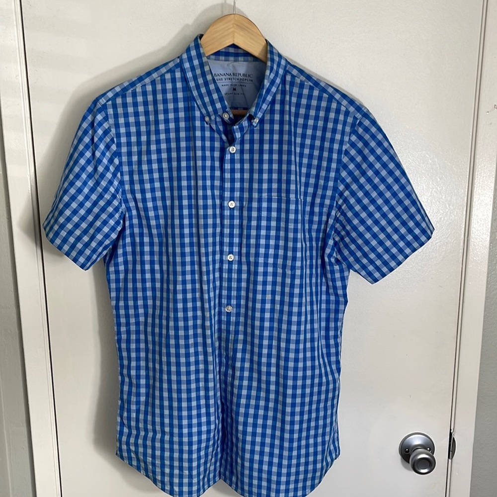 Banana Republic Grant Slim Fit Short Sleeve Button Down - Medium